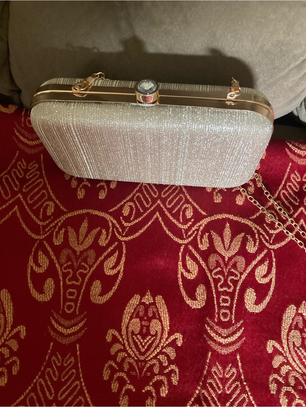 Sparkling Ivory Evening Clutch with Gold Trim